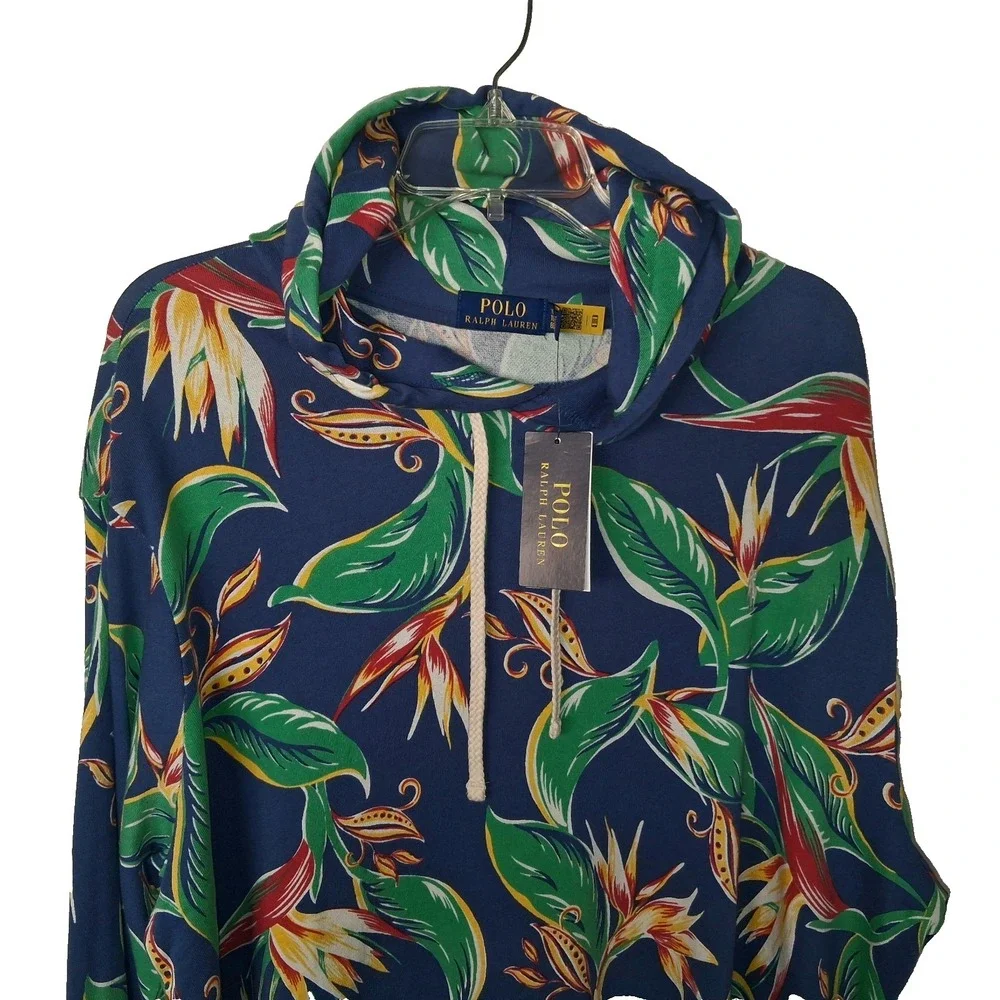 NWT Polo Ralph Lauren Men's XL Blue Tropical Floral Jersey Knit Hoodie $148.00